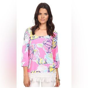 Lilly Pulitzer Pink Relaxed Blouse with Fringe Details